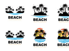 Coconut Tree And Beach Logo Desain Vector