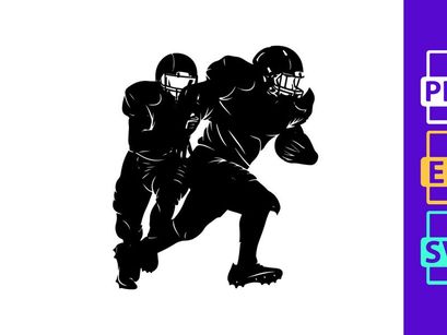 Two american football players in action on the field