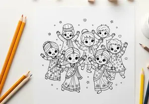 Happy diverse children dancing together vector illustration