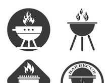 BBQ grill simple and symbol icon with smoke or steam logo vector illustration