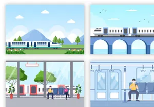18 Train Station Flat Design Illustration