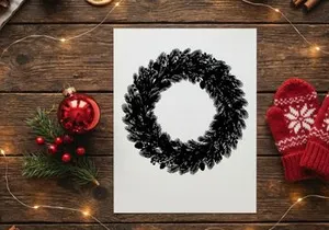 Black Christmas wreath silhouette isolated on white background for holiday design