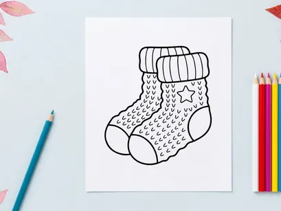 Hand-drawn Christmas sock with star pattern and cuff for holiday gift decor and festive celebrations