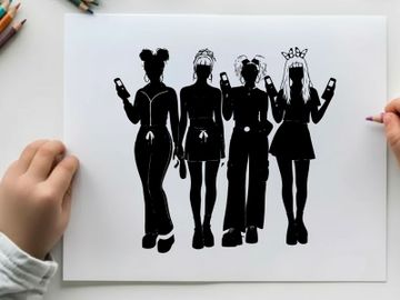 Four women in silhouette checking their phones together preview picture