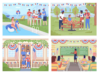 Independence day celebration in America illustration set