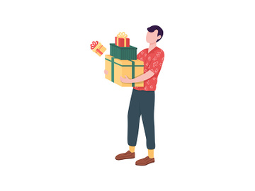 Man with gift boxes flat color vector faceless character preview picture
