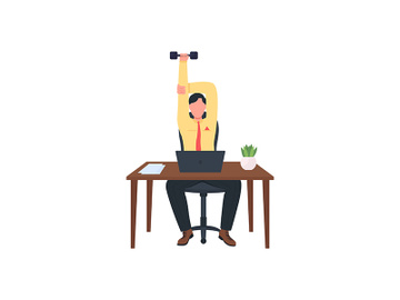 Man working out at workplace flat color vector faceless character preview picture