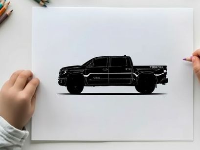 Silhouette of a black pickup truck against a white background