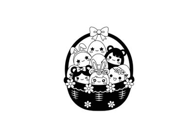 Cute easter basket with cartoon animal friends in silhouette preview picture