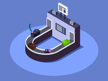 Airport luggage belt isometric color vector illustration preview picture