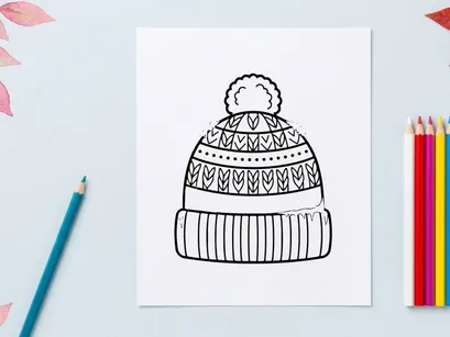 Hand-drawn Christmas knit hat with snowflake pattern for festive holiday season wear