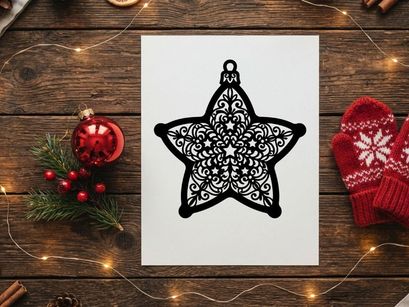Hiasan bintang Natal hitam rumit terisolasi di latar belakang putih untuk desain hari raya