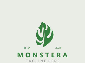 Monstera deliciosa leaf nature logo design, flat plant icon design illustration template preview picture