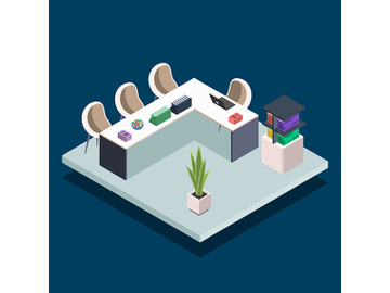 Modern book library room isometric color vector illustration preview picture