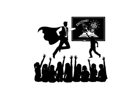 Silhouette of a superhero saving a man with a sign