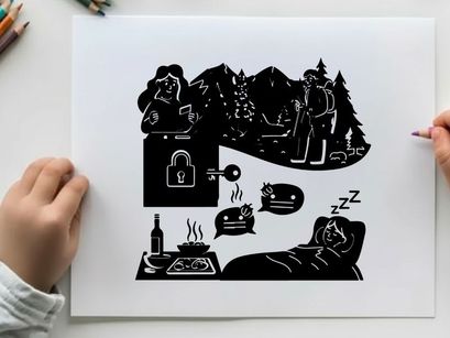 Silhouette of a woman securing her home while camping silhouette