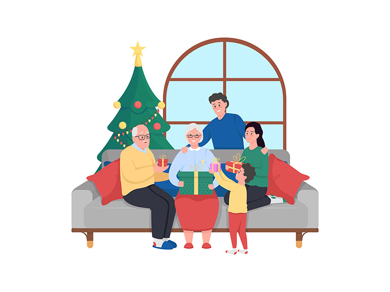Family Christmas celebration 2D vector web banner, poster