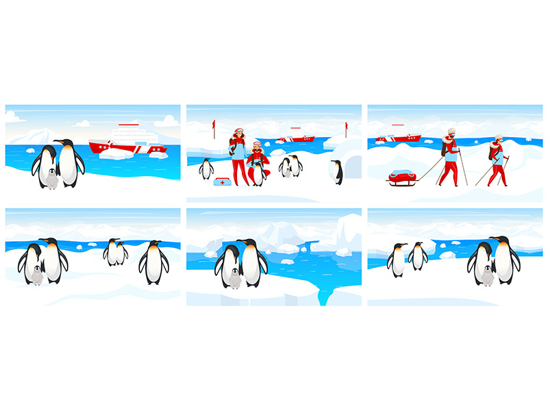 Antarctic expedition flat vector illustration