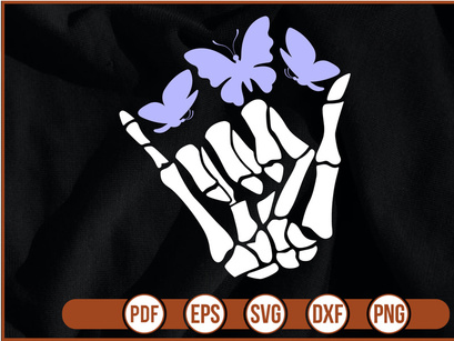 skeleton hands with Butterfly t shirt Design