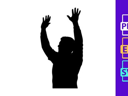 A person standing with arms raised up in the air in a gesture of praise or celebration