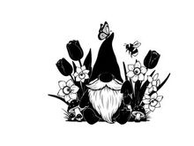 Silhouette of a gnome with flowers and insects