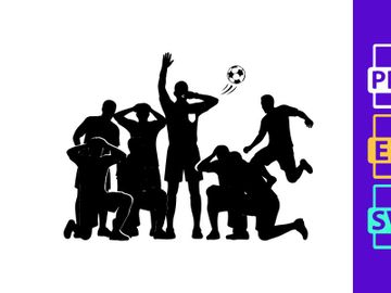 Silhouette of soccer players in various poses on a white background preview picture