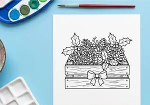 Hand-drawn Christmas cross niche illustration with snowflake floral pattern and festive greenery