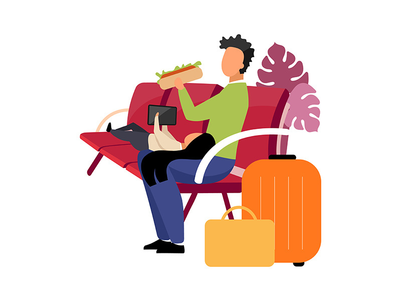 Sibling waiting for departure flat color vector faceless characters