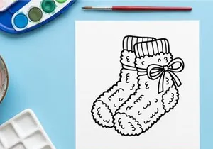Christmas fuzzy socks line art illustration for holiday coloring book and festive decor