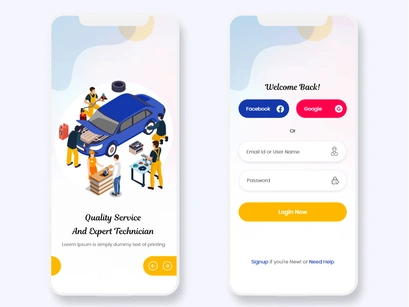 Bike and Car Service Booking Mobile App UI Kit