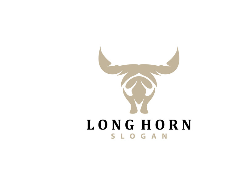 LongHorn Animal Logo Design, Farm Retro Vintage Horn Minimalist Simple Template Illustration