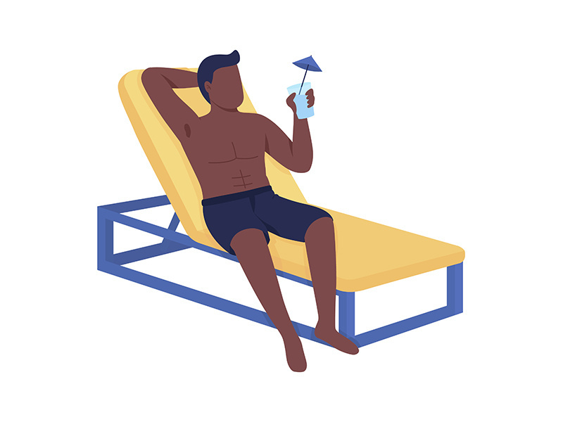 Man in lounger drinks cocktail semi flat color vector character