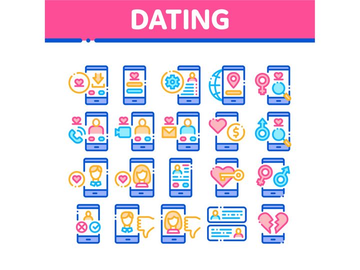 Dating App Collection Elements Icons Set Vector