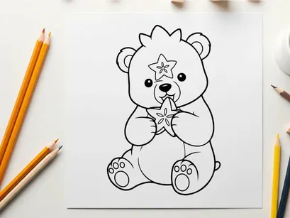 Cute white teddy bear holding star vector illustration