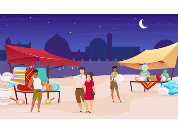 Night bazaar flat color vector illustration preview picture