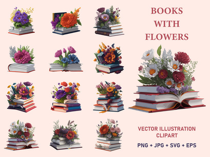 Vector Illustration Books decorated by flowers