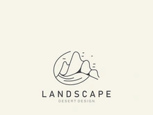 Landscape Desert line art outline minimalist logo vector illustration design