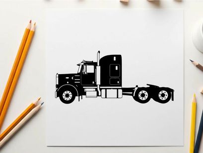 Silhouette of a semi truck tractor unit with sleeper cabin