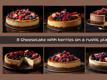 Cheesecake with berries on a rustic plate preview picture