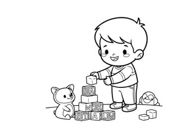 Boy playing with alphabet blocks and toys vector illustration preview picture