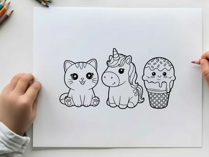 Cute cartoon cat unicorn ice cream vector illustration