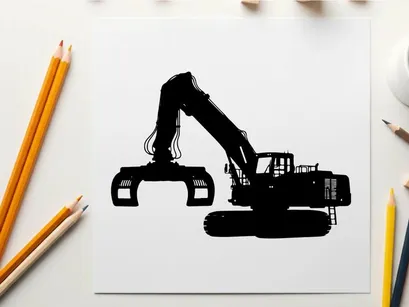 Silhouette of a large excavator machine in profile view