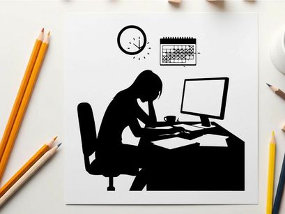 Silhouette of a person sitting at a desk with computer