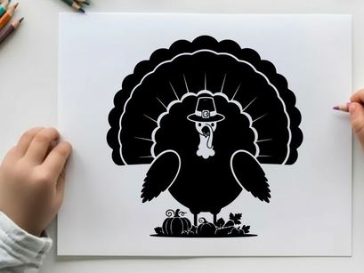 Silhouette of a pilgrim turkey with hat and feathers