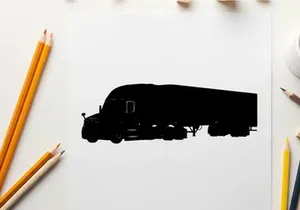Black silhouette of a large semi truck with trailer