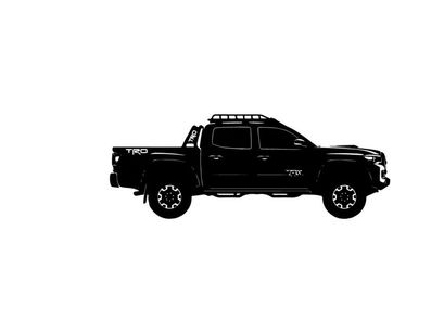 Silhouette of a black pickup truck with roof rack