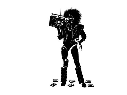 Silhouette of a woman holding a boombox radio device