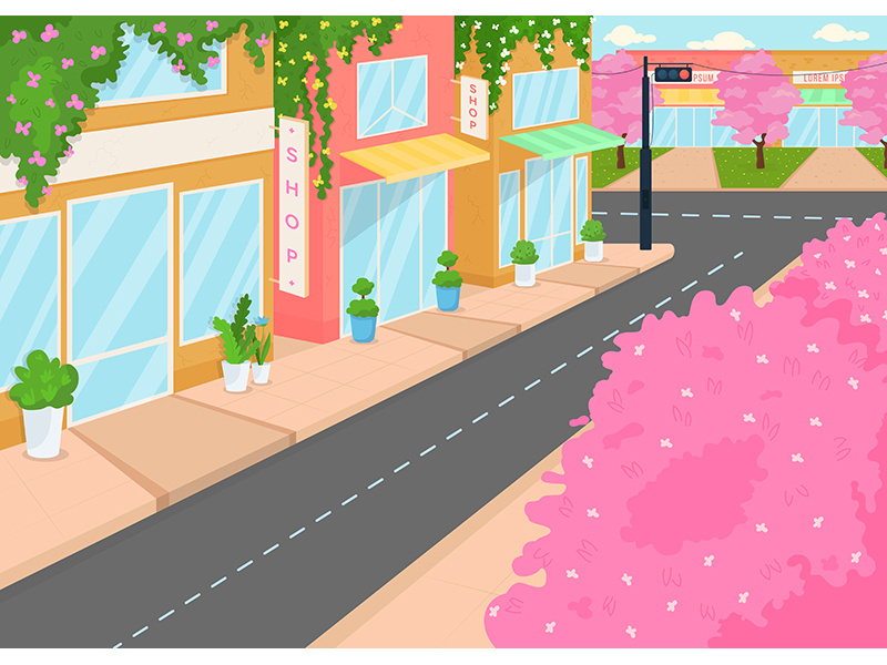 Blooming city flat color vector illustration