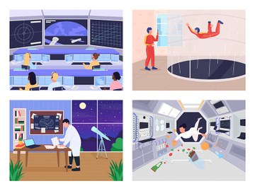 People who are envolved in space program flat color vector illustration set preview picture