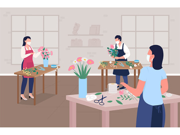 Floristry workshop during pandemic flat color vector illustration preview picture